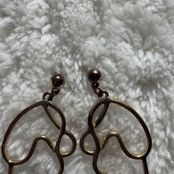 Gold Tone Abstract Female Body Silhouette Line Art Wire Drop Dangle Earrings - Picture 3 of 5